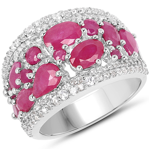 Ruby-3.89 Carat Genuine Ruby and White Zircon .925 Sterling Silver Ring