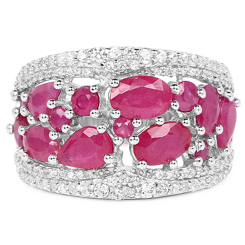 3.89 Carat Genuine Ruby and White Zircon .925 Sterling Silver Ring