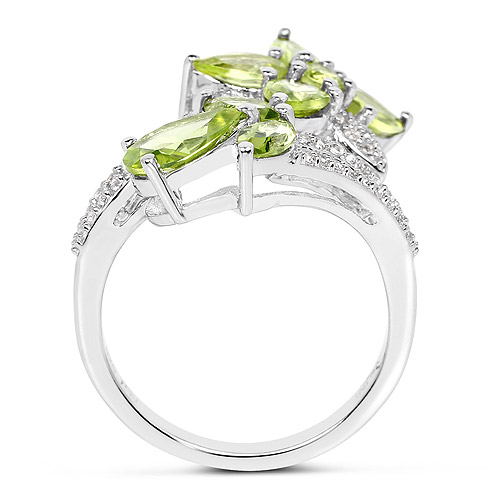 3.35 Carat Genuine Peridot and White Topaz .925 Sterling Silver Ring