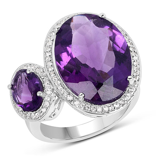 Amethyst-11.84 Carat Genuine Amethyst and White Topaz .925 Sterling Silver Ring