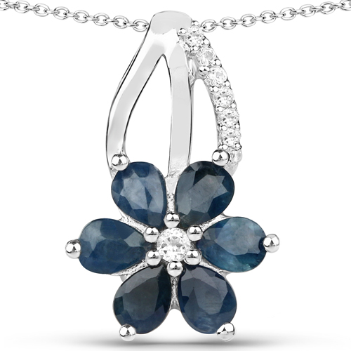 3.85 Carat Genuine Blue Sapphire and White Topaz .925 Sterling Silver 3 Piece Jewelry Set (Ring, Earrings, and Pendant w/ Chain)
