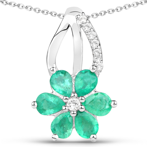 3.61 Carat Genuine Zambian Emerald and White Topaz .925 Sterling Silver 3 Piece Jewelry Set (Ring, Earrings, and Pendant w/ Chain)
