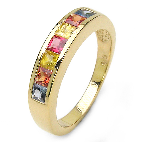 14K Yellow Gold Plated 1.26 Carat Genuine Multi Sapphire .925 Sterling Silver Ring