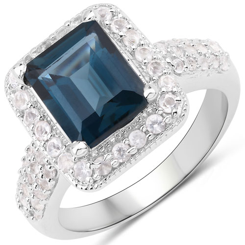 Rings-5.03 Carat Genuine London Blue Topaz and White Topaz .925 Sterling Silver Ring