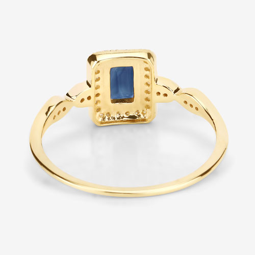 0.68 Carat Genuine Blue Sapphire and White Diamond 14K Yellow Gold Ring