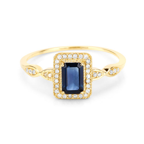 0.68 Carat Genuine Blue Sapphire and White Diamond 14K Yellow Gold Ring