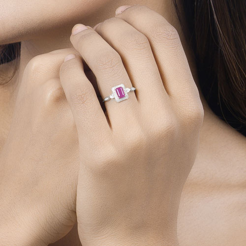 0.75 Carat Genuine Ruby and White Diamond 14K White Gold Ring