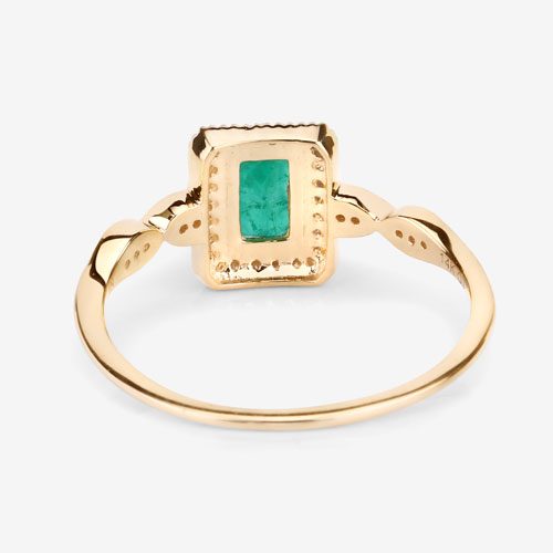 0.65 Carat Genuine Zambian Emerald and White Diamond 14K Yellow Gold Ring