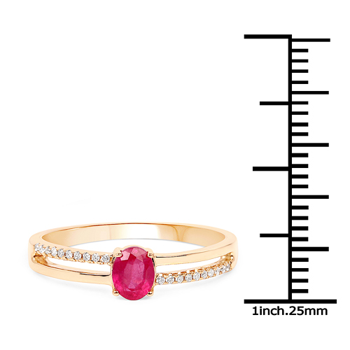 0.44 Carat Genuine Ruby and White Diamond 14K Yellow Gold Ring