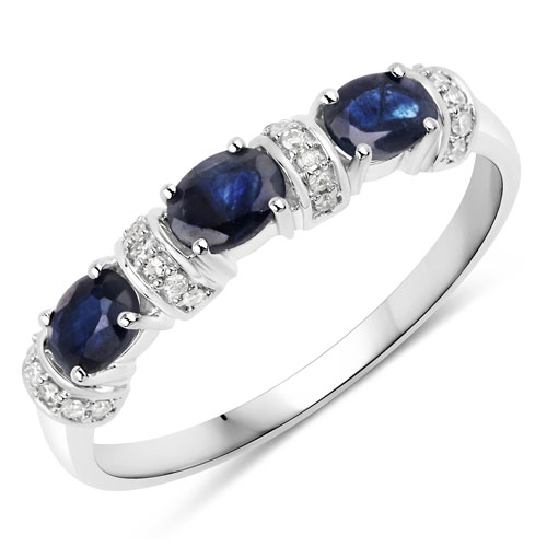 Sapphire-0.67 Carat Genuine Blue Sapphire and White Diamond 14K White Gold Ring