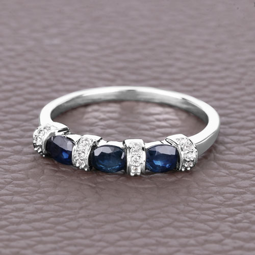 0.67 Carat Genuine Blue Sapphire and White Diamond 14K White Gold Ring