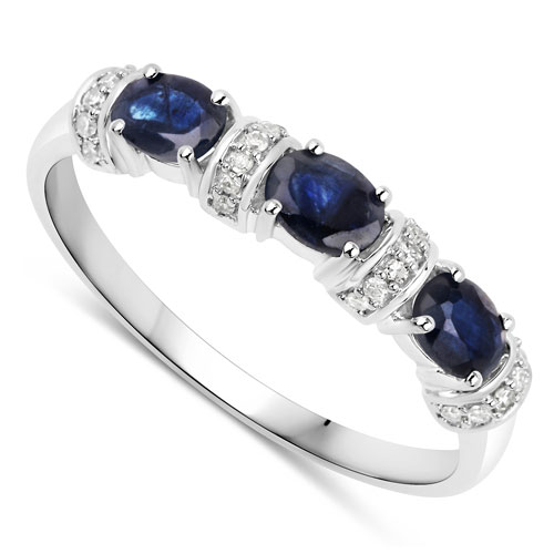 0.67 Carat Genuine Blue Sapphire and White Diamond 14K White Gold Ring