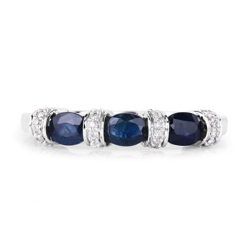 0.67 Carat Genuine Blue Sapphire and White Diamond 14K White Gold Ring