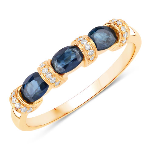 Sapphire-0.67 Carat Genuine Blue Sapphire and White Diamond 14K Yellow Gold Ring