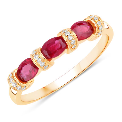 Ruby-0.73 Carat Genuine Mozambique Ruby and White Diamond 14K Yellow Gold Ring