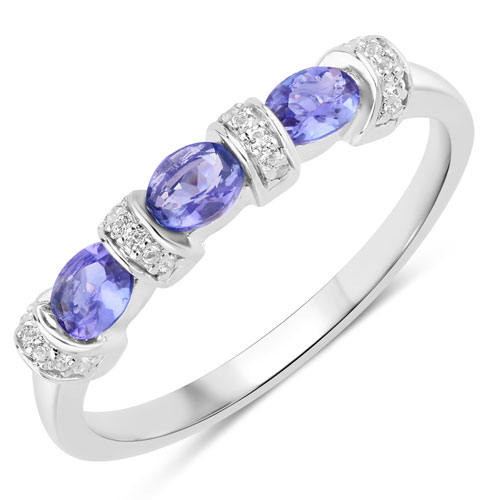 Tanzanite-0.58 Carat Genuine Tanzanite and Created White Sapphire .925 Sterling Silver Ring