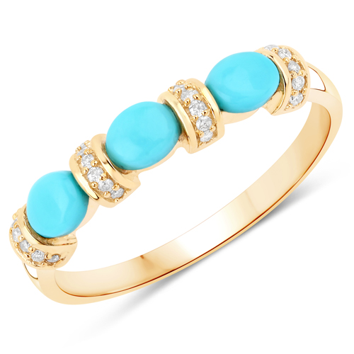 Rings-0.52 Carat Genuine Turquoise and White Diamond 10K Yellow Gold Ring