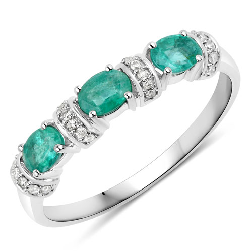 Emerald-0.52 Carat Genuine Zambian Emerald and White Diamond 14K White Gold Ring