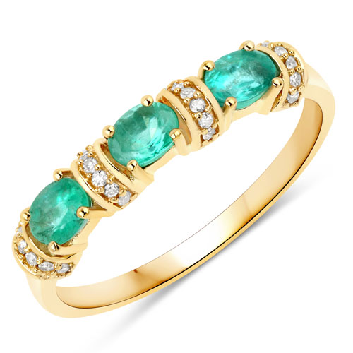 Emerald-0.52 Carat Genuine Zambian Emerald and White Diamond 14K Yellow Gold Ring