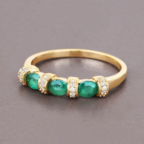 0.52 Carat Genuine Zambian Emerald and White Diamond 14K Yellow Gold Ring