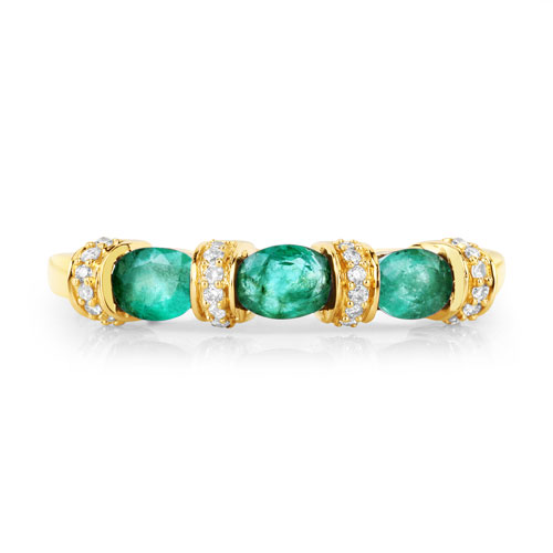 0.52 Carat Genuine Zambian Emerald and White Diamond 14K Yellow Gold Ring
