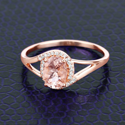 0.78 Carat Genuine Morganite and White Diamond 14K Rose Gold Ring