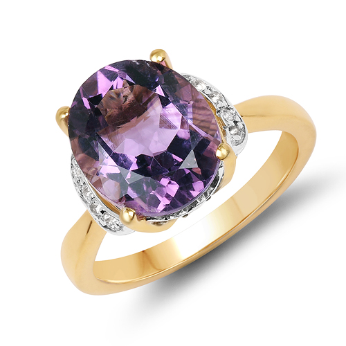 Amethyst-14K Yellow Gold Plated 3.93 Carat Genuine Amethyst & White Topaz .925 Sterling Silver Ring
