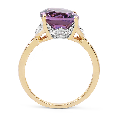 14K Yellow Gold Plated 3.93 Carat Genuine Amethyst & White Topaz .925 Sterling Silver Ring