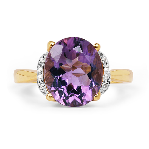 14K Yellow Gold Plated 3.93 Carat Genuine Amethyst & White Topaz .925 Sterling Silver Ring