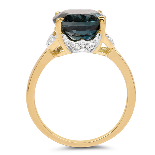 14K Yellow Gold Plated 6.09 Carat Genuine London Blue Topaz & White Diamond .925 Sterling Silver Ring