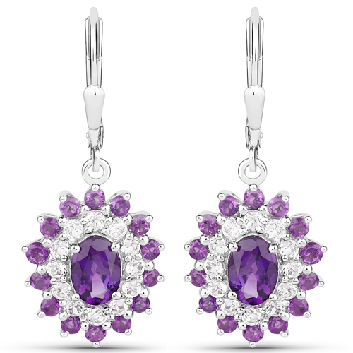 9.96 Carat Genuine Amethyst and White Topaz .925 Sterling Silver 3 Piece Jewelry Set (Ring, Earrings, and Pendant w/ Chain)