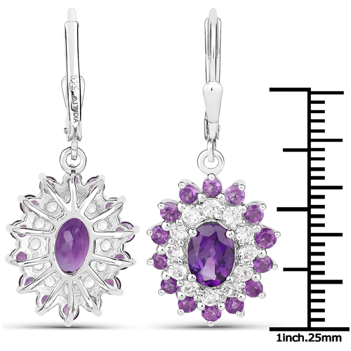 9.96 Carat Genuine Amethyst and White Topaz .925 Sterling Silver 3 Piece Jewelry Set (Ring, Earrings, and Pendant w/ Chain)