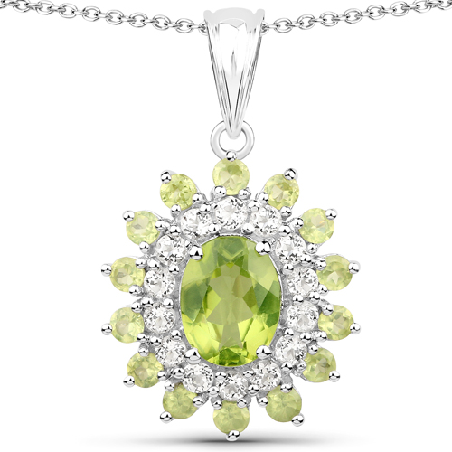 10.64 Carat Genuine Peridot and White Topaz .925 Sterling Silver 3 Piece Jewelry Set (Ring, Earrings, and Pendant w/ Chain)