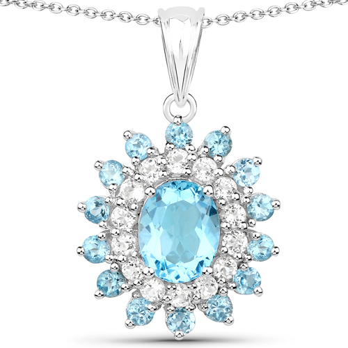 11.68 Carat Genuine Swiss Blue Topaz and White Topaz .925 Sterling Silver 3 Piece Jewelry Set (Ring, Earrings, and Pendant w/ Chain)