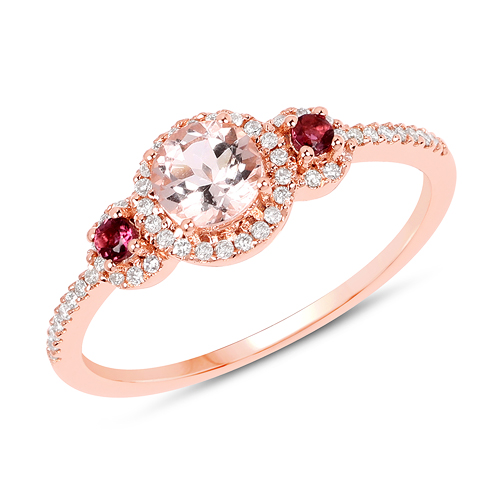 Rings-0.63 Carat Genuine Morganite, Pink Tourmaline and White Diamond 14K Rose Gold Ring