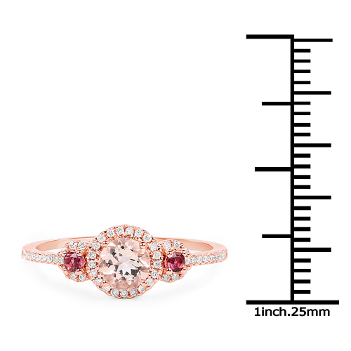 0.63 Carat Genuine Morganite, Pink Tourmaline and White Diamond 14K Rose Gold Ring