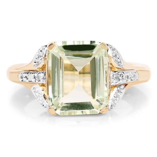 14K Yellow Gold Plated 4.15 Carat Genuine Green Amethyst & White Topaz .925 Sterling Silver Ring