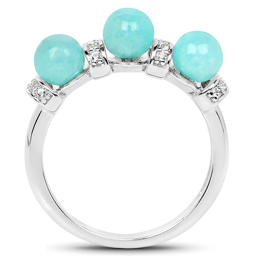 2.81 Carat Genuine Amazonite And White Topaz .925 Sterling Silver Ring