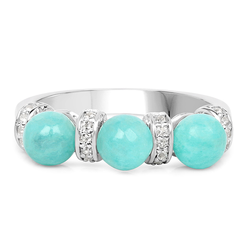 2.81 Carat Genuine Amazonite And White Topaz .925 Sterling Silver Ring