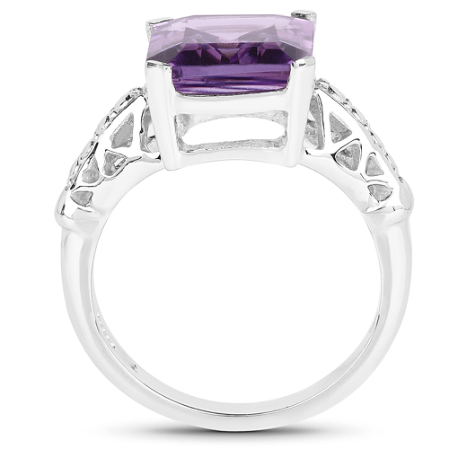 14K Yellow Gold Plated 5.93 Carat Genuine Amethyst & White Topaz .925 Sterling Silver Ring