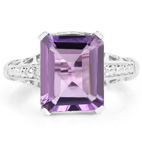 14K Yellow Gold Plated 5.93 Carat Genuine Amethyst & White Topaz .925 Sterling Silver Ring