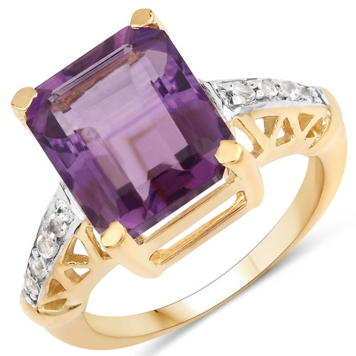 Amethyst-4.83 Carat Genuine Amethyst and White Topaz .925 Sterling Silver Ring