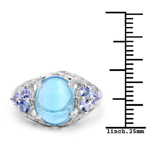 4.89 Carat Genuine Swiss Blue Topaz and Tanzanite .925 Sterling Silver Ring