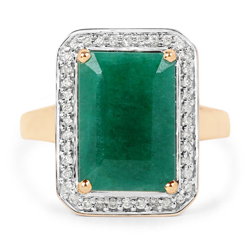 5.71 Carat Dyed Emerald and White Diamond 14K Yellow Gold Ring