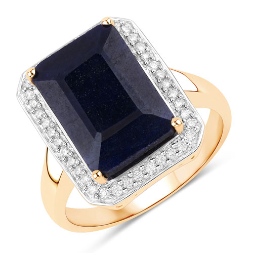 Sapphire-7.31 Carat Dyed Sapphire and White Diamond 14K Yellow Gold Ring
