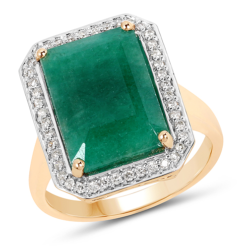 Emerald-6.23 Carat Dyed Emerald and White Diamond 14K Yellow Gold Ring
