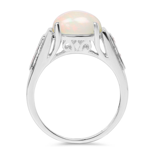 1.73 Carat Genuine Ethiopian Opal and White Topaz .925 Sterling Silver Ring
