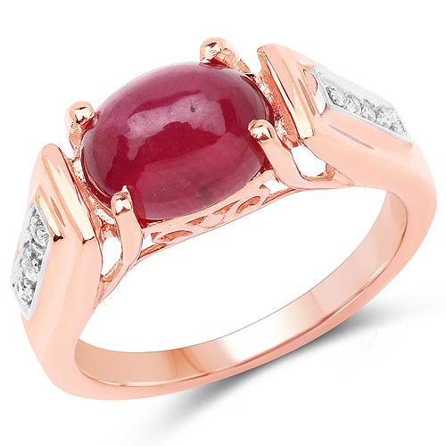 Ruby-14K Rose Gold Plated 4.71 Carat Genuine Glass Filled Ruby and White Topaz .925 Sterling Silver Ring