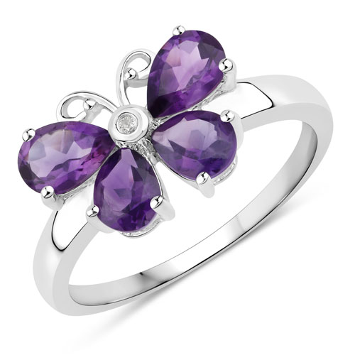 Amethyst-1.35 Carat Genuine Amethyst and Created White Sapphire .925 Sterling Silver Ring