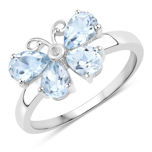 Rings-1.67 Carat Genuine Blue Topaz and Created White Sapphire .925 Sterling Silver Ring